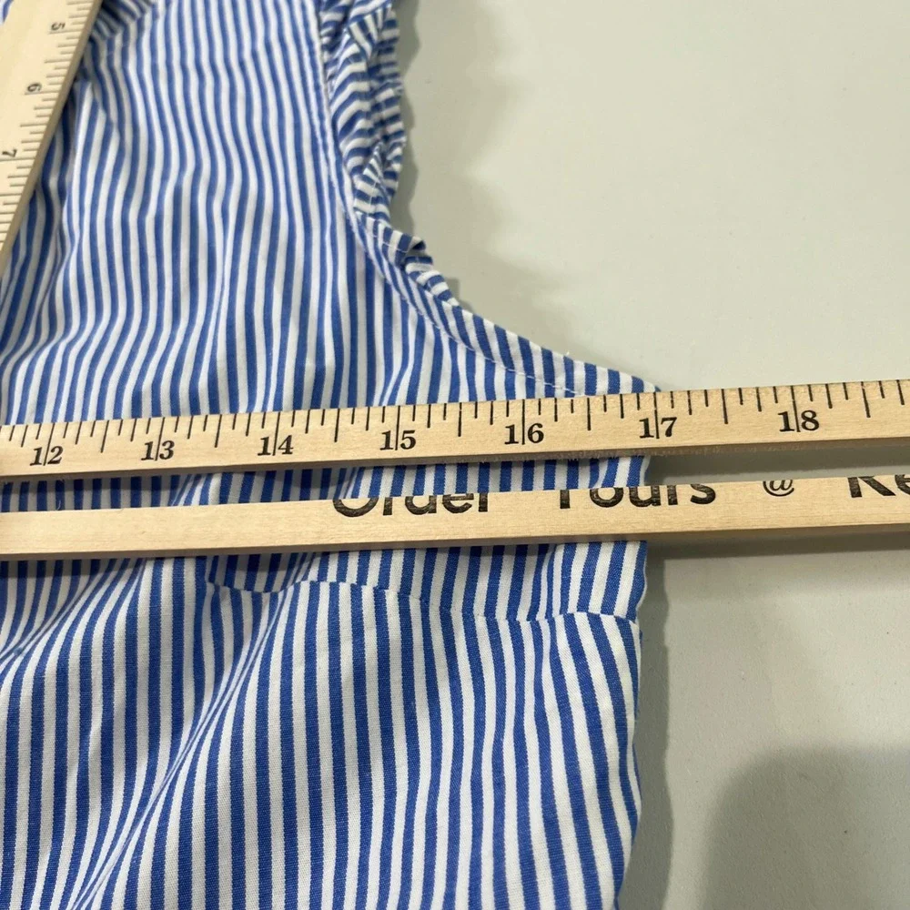 J Crew Tiered Midi Dress Womens 4 Blue White Striped Ruffle Sleeve Coastal Prep